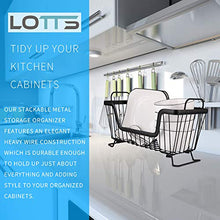 Load image into Gallery viewer, LOTTS Stackable Metal Storage Organizer Bin Basket with Handles, Open Front for Kitchen Cabinets, Pantry, Closets, Bedrooms, Bathrooms (12.6×6.5×7.6&quot;)- 2 Pack
