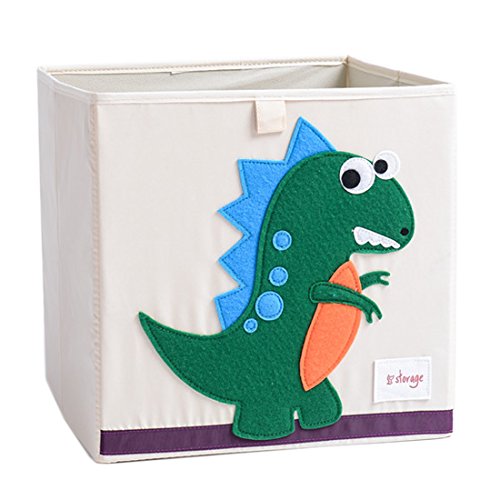 DODYMPS Foldable Animal Canvas Storage Toy Box/Bin/Cube/Chest/Basket/Organizer for Kids, 13 inch (Dinosaur)