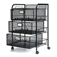 Load image into Gallery viewer, Mind Reader 4DRMESH-BLK 3 Rolling Mesh, Metal Drawers, File, Utility, Office Storage, Heavy Duty Multi-Purpose Cart, Silver, Black
