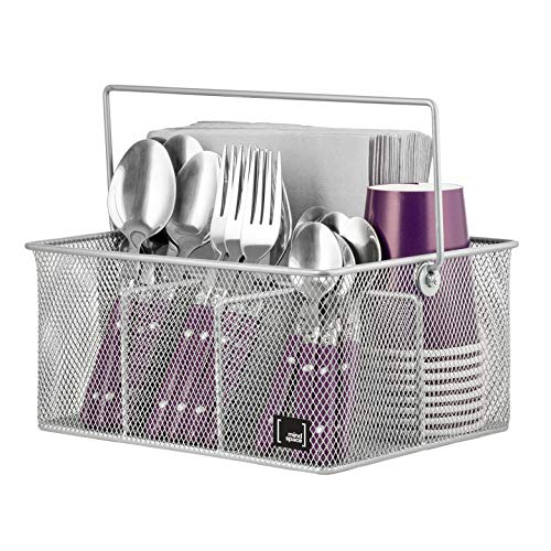 Utensil Holder By Mindspace, Kitchen Condiment Organizer and Flatware Utensil Caddy | The Mesh Collection, Silver