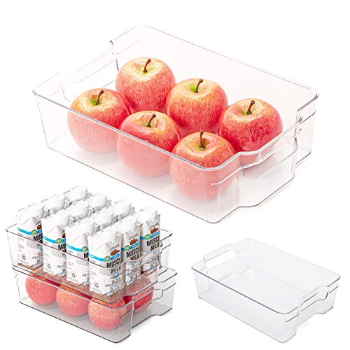 Smart Design Stackable Refrigerator Bin - (8 x 12 Inch) - BPA Free Plastic Resin - for Fridge, Freezer, Pantry Organizer - Kitchen Organization [Clear] - Set of 4