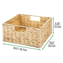 Load image into Gallery viewer, mDesign Natural Woven Hyacinth Closet Storage Organizer Basket Bin - Open Top, Built-in Handles, Collapsible - for Closet, Bedroom, Bathroom, Entryway, Office - 5.25&quot; High, 2 Pack - Natural/Tan
