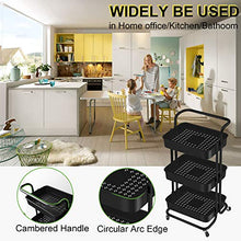 Load image into Gallery viewer, AROVA 3 Tier Rolling Cart, Multifunction Storage Cart with Lock Wheels Plastic Basket, Easy Assembly Craft Art Utility Cart for Office Home Kitchen Bathroom Organization (Black)
