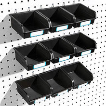 Load image into Gallery viewer, Pegboard Bins with Hooks and Labels, for Organizing Accessories, 10 Packs, Black
