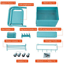 Load image into Gallery viewer, DESIGNA 3-Tier Utility Storage Rolling Cart with Removable Pegboard &amp; Extra Storage Baskets Hooks, Metal Craft Art Carts for Gift Home Office, Teal

