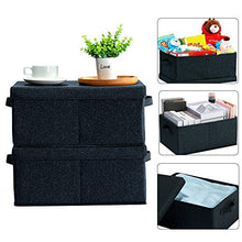 Load image into Gallery viewer, HOONEX Linen Foldable Storage Bins with lid, 2 Pack, Storage Boxes with Carrying Handles and Study Heavy Cardboard, 16.5&quot; L x 11.8&quot; W x 7.5&quot; H for Toy, Shoes, Books, Clothes, Nursery, Black
