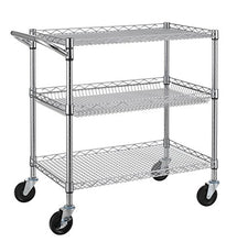 Load image into Gallery viewer, Finnhomy 3 Tier Heavy Duty Commercial Grade Utility Cart, Wire Rolling Cart with Handle Bar, Steel Service Cart with Wheels, Utility Shelf Plant Display Shelf Food Storage Trolley, NSF Listed
