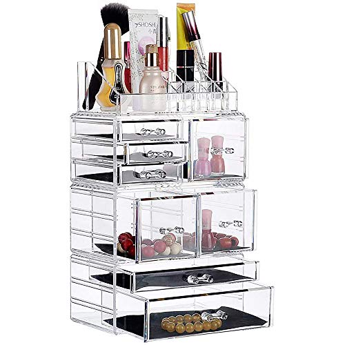 jxgzyy Clear Acrylic Makeup Organizer, Consists of 4 Large Capacity Separated Organizers, 7 Tier Stackable Storage Drawers for Cosmetic Brush Jewelry Skincare Lipstick（ 9.5