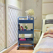 Load image into Gallery viewer, 3-Tier Metal Mesh Storage Utility Cart with Brake Wheels, Rolling Cart with Removable Handle, Navy Blue
