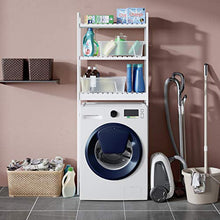 Load image into Gallery viewer, Homfa Bamboo Over-The-Toilet Storage Rack, 3-Tier Bathroom Freestanding Shelf with 6 Hooks Plant Stand Multipurpose Organizer Space Saver for Laundry, Balcony, 24.4”L X 10.24”W X 64.17”H (White)
