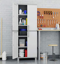 Load image into Gallery viewer, Keter Storage Cabinet with Doors and Shelves for Tool and Home Organization, White &amp; Grey
