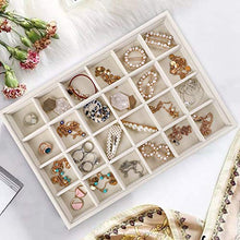 Load image into Gallery viewer, Mebbay Stackable Velvet Jewelry Trays Organizer, Jewelry Storage Display Trays All Velvet for Drawer, Earring Necklace Bracelet Ring Organizer, Set of 3 (Creamy White)
