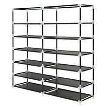 Load image into Gallery viewer, Blissun 7 Tier Shoe Rack Storage Organizer, 36 Pairs Portable Double Row Shoe Rack Shelf Cabinet Tower for Closet with Nonwoven Fabric Cover, Black
