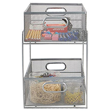 Load image into Gallery viewer, Mind Reader 2 Tier Metal Mesh Storage Baskets Organizer, Home, Office, Kitchen, Bathroom, Silver
