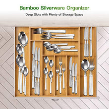 Load image into Gallery viewer, Bamboo Expandable Drawer Organizer for Utensils Holder, Adjustable Cutlery Tray, Wood Drawer Dividers Organizer for Silverware, Flatware, Knives in Kitchen, Bedroom, Living Room by Pipishell
