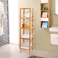 Load image into Gallery viewer, HOMFA 5-Tier Bamboo Shelf Free Standing Bathroom Tower Rack Corner Rack Multi-Functional Storage Organizer Unit
