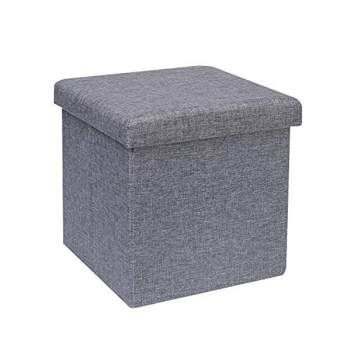 B FSOBEIIALEO Storage Ottoman Cube, Linen Small Coffee Table, Foot Rest Stool Seat, Folding Toys Chest Collapsible for Kids Grey 11.8