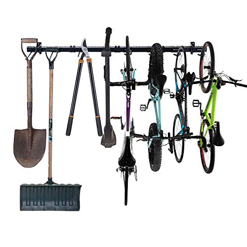 Malson 60 inches Heavy Duty Tool Storage Rack Garage,Metal Black Adjustable Bike Rack Wall Mounted, Folded Garage Tool Rack,holders,organizer with 8 Hooks for Garden Tool Garage And Home