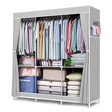Load image into Gallery viewer, FUNFLOWERS Portable Wardrobe Storage Closet, Clothes Organizer with Oxford Cloth Fabric, Storage Shelves + Hanging Sections + Side Pockets, Durable &amp; Easy to Assemble, 50&quot; L x 18&quot; D x 63&quot; H, Grey
