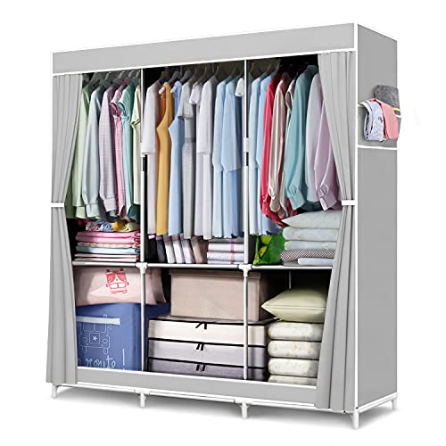 FUNFLOWERS Portable Wardrobe Storage Closet, Clothes Organizer with Oxford Cloth Fabric, Storage Shelves + Hanging Sections + Side Pockets, Durable & Easy to Assemble, 50