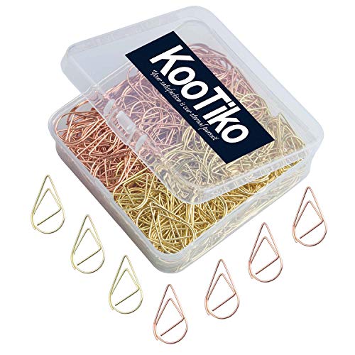 Gold and Rose Gold Cute Paper Clips Set, 300 Pcs Smooth Stainless Steel Tear-Shaped Wire Paperclips Small for Office Supplies Wedding Women Girls Kids Students Paper Document Organizing