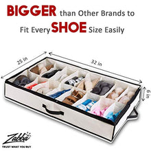 Load image into Gallery viewer, Woffit Under The Bed Shoe Organizer Fits 12 Pairs – Made with Sturdy &amp; Breathable Materials – Set of 2 Underbed Storage Solution for Kids &amp; Adults (Men &amp; Women) Shoes
