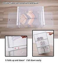 Load image into Gallery viewer, JIM LEAGUE Shoe Boxes Clear Plastic Stackable, Drop Front Sneaker large Box, Drawer Type Display Case Foldable Shoe Bins Suitable For Most Shoes Below No.13, 6 Boxes Each Package
