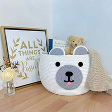 Load image into Gallery viewer, CosiePod Round Cotton Rope Basket with Cute Bear Design, Baby Nursery Decor, Nursery Laundry Basket, Baby Hamper, Baby Diaper Organizer, Cat Dog Toy Baskets, Baby Gift Basket | 12”D x 9.8”H
