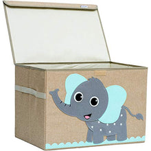 Load image into Gallery viewer, Hurricane Munchkin Large Toy Chest. Canvas Soft Fabric Children Toy Storage Bin Basket with Flip-top Lid. Collapsible Gray Toy Box for Kids, Boys, Girls, Toddler and Baby Nursery Room (Elephant)
