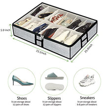 Load image into Gallery viewer, Under Bed Shoes Storage Organizer Bag Fits 12 Pairs Shoes and 4 Pairs Boots, Foldable Underbed Storage Bins Container for Kids, Men, Women Shoes Set of 2
