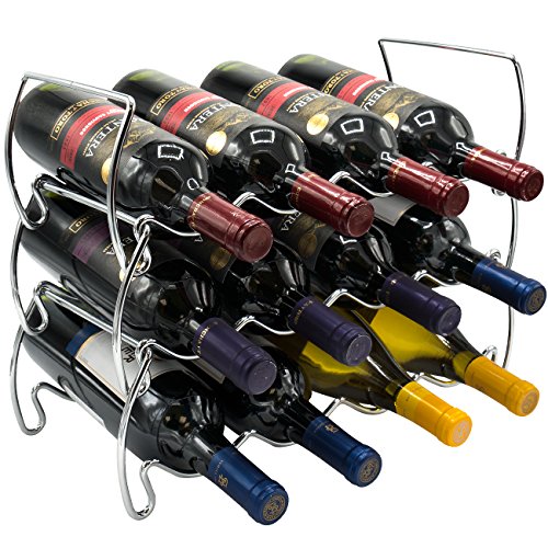 Sorbus 3-Tier Stackable Wine Rack - Classic Style Wine Racks for Bottles - Perfect for Bar, Wine Cellar, Basement, Cabinet, Pantry, etc - Hold 12 Bottles, Metal (Silver)