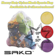 Load image into Gallery viewer, SAKO Mesh Sports Equipment Bag, Multipurpose Nylon Drawstring Sack with Auto Lock and ID Tag for Balls Beach Laundry, 18&quot; x 24&quot;, Red Yellow Purple
