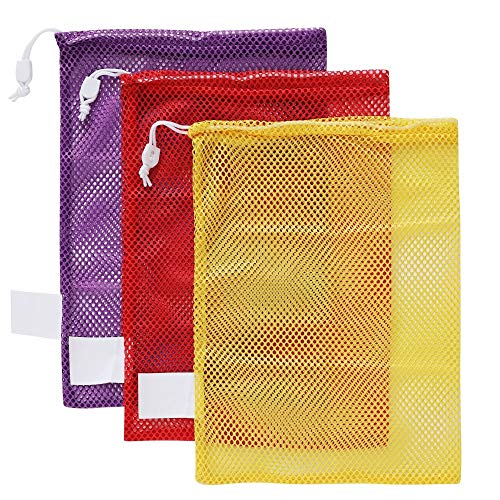 SAKO Mesh Sports Equipment Bag, Multipurpose Nylon Drawstring Sack with Auto Lock and ID Tag for Balls Beach Laundry, 18
