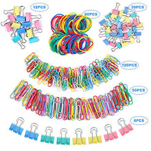 Load image into Gallery viewer, Binder Clips Paper Clips, Sopito 300pcs Colored Office Clips Set with Paper Clamps Paperclips Rubber Bands for Office and School Supplies, Assorted Sizes
