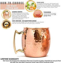 Load image into Gallery viewer, Kitchen Science Artisan Hand Crafted Moscow Mule Pure Copper Mugs 16 Oz with Brass Handle comes with 4 copper Straws and a copper Jigger
